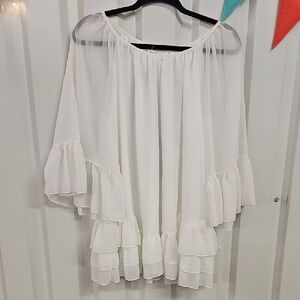 White Ruffled Flutter Sleeve Blouse